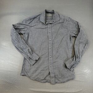 Slate & Stone navy and white gingham checked button-up shirt